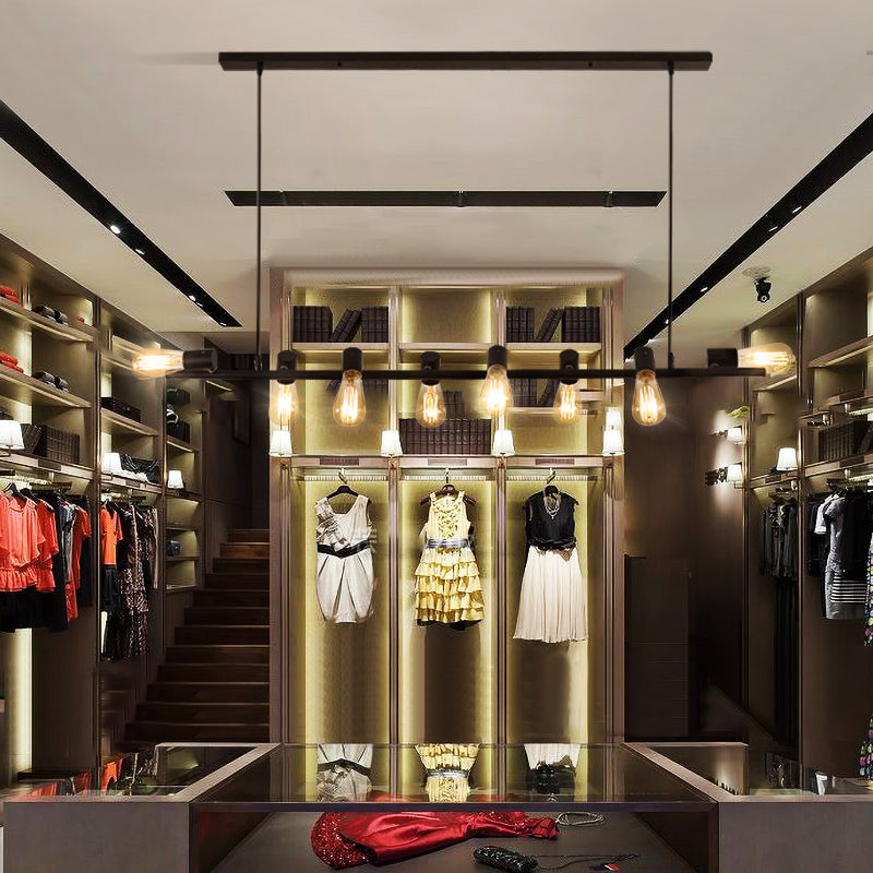 Industrial Style Iron Hanging Lamp Strip Shape Island Light Fixture for Dining Table