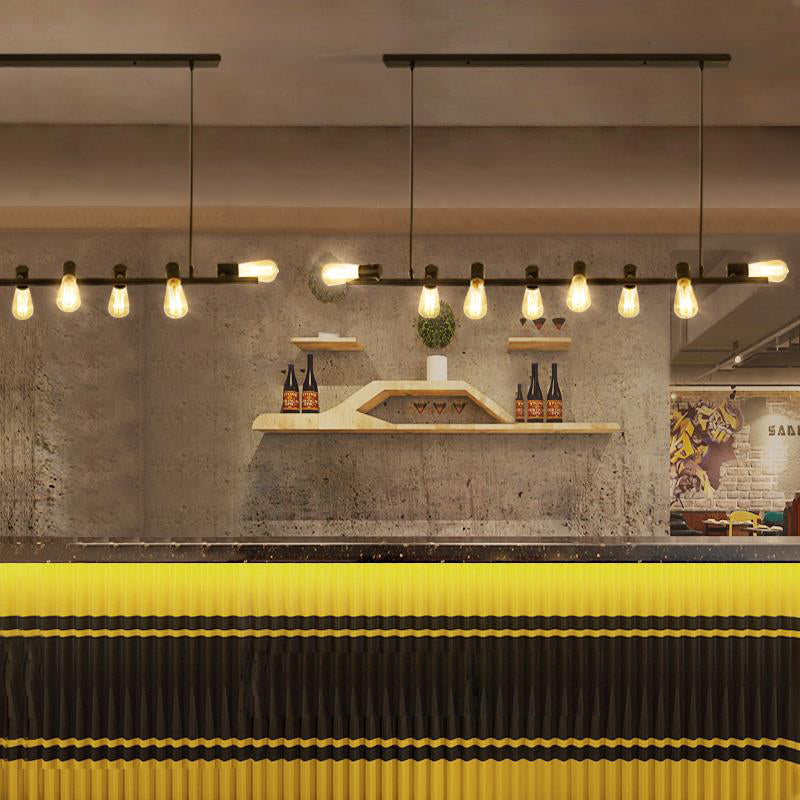 Industrial Style Iron Hanging Lamp Strip Shape Island Light Fixture for Dining Table