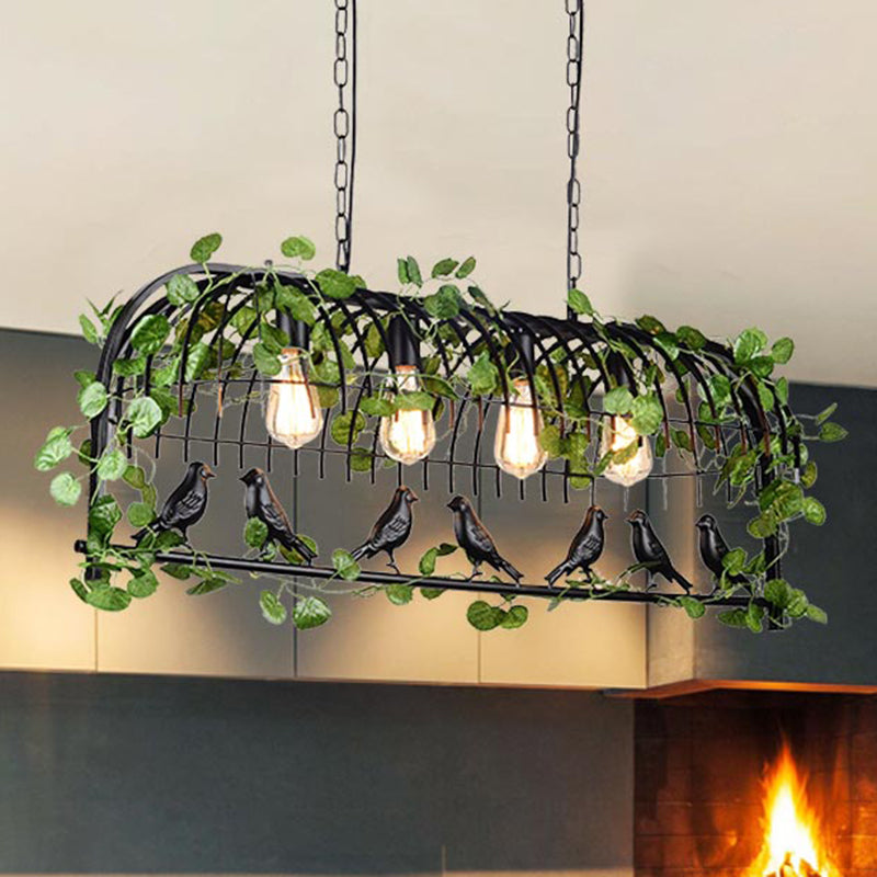 Industrial Style Hanging Lamp Iron Frame Island Light Fixture for Bar (Included Leaves)