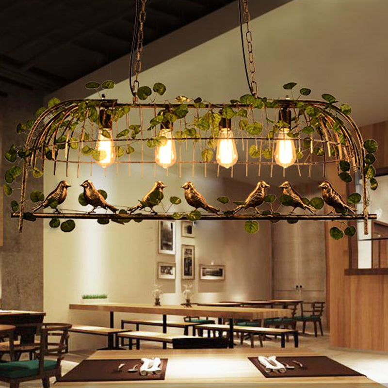 Industrial Style Hanging Lamp Iron Frame Island Light Fixture for Bar (Included Leaves)