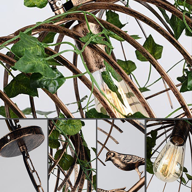 Industrial Style Hanging Lamp Iron Frame Island Light Fixture for Bar (Included Leaves)