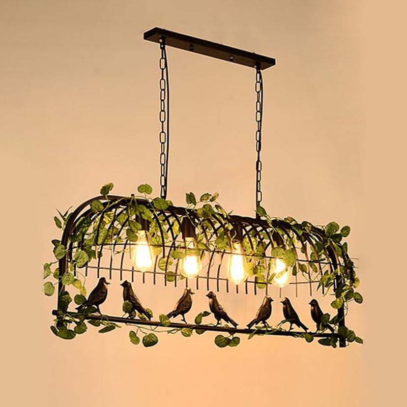 Industrial Style Hanging Lamp Iron Frame Island Light Fixture for Bar (Included Leaves)