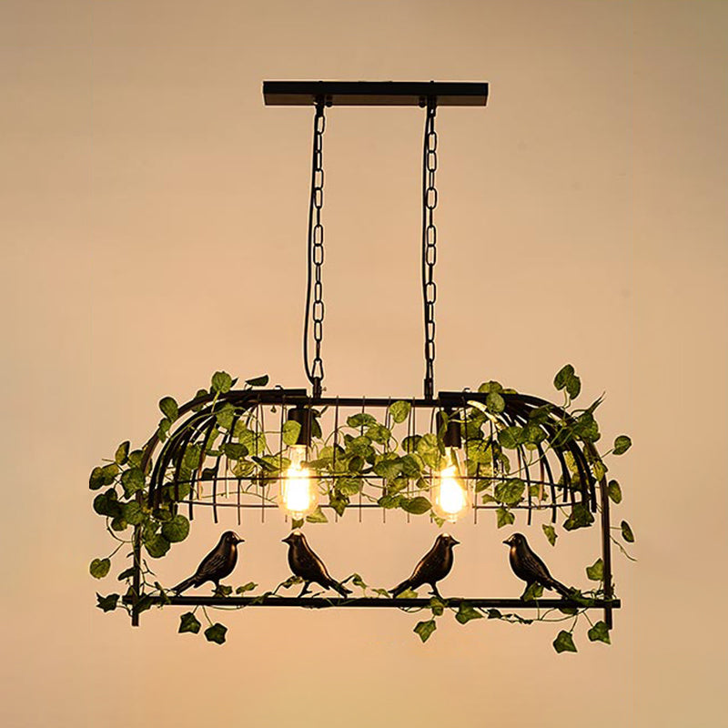 Industrial Style Hanging Lamp Iron Frame Island Light Fixture for Bar (Included Leaves)