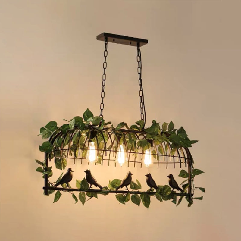 Industrial Style Hanging Lamp Iron Frame Island Light Fixture for Bar (Included Leaves)