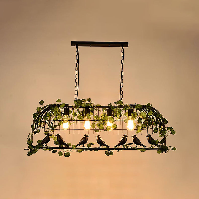 Industrial Style Hanging Lamp Iron Frame Island Light Fixture for Bar (Included Leaves)