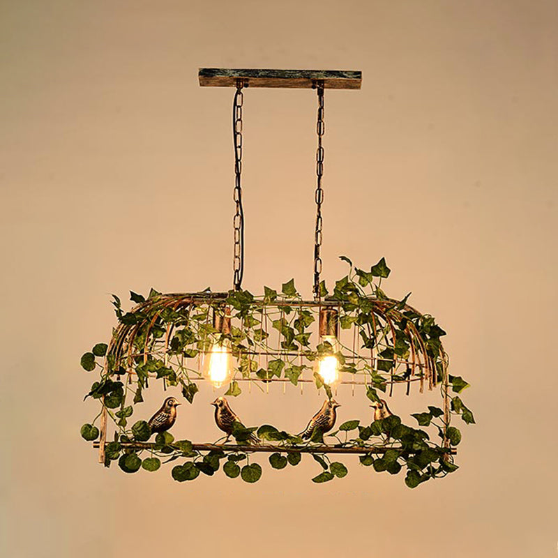 Industrial Style Hanging Lamp Iron Frame Island Light Fixture for Bar (Included Leaves)