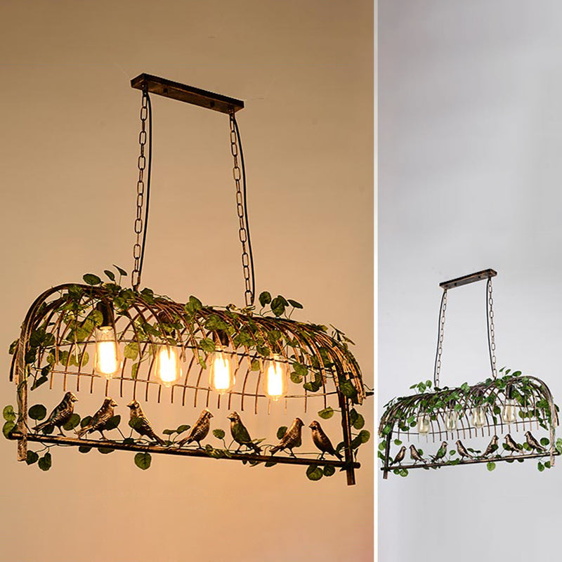 Industrial Style Hanging Lamp Iron Frame Island Light Fixture for Bar (Included Leaves)