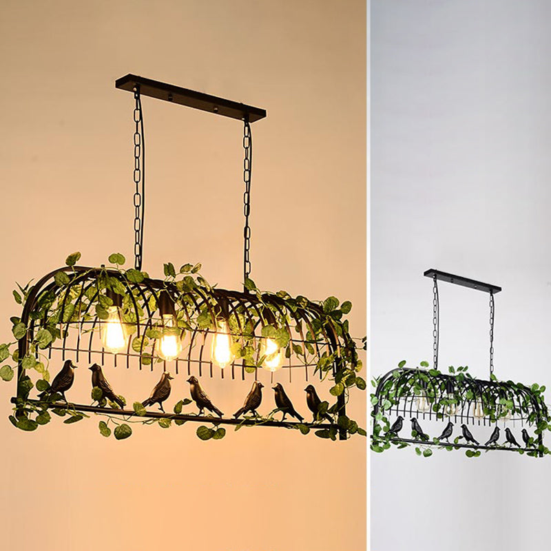 Industrial Style Hanging Lamp Iron Frame Island Light Fixture for Bar (Included Leaves)