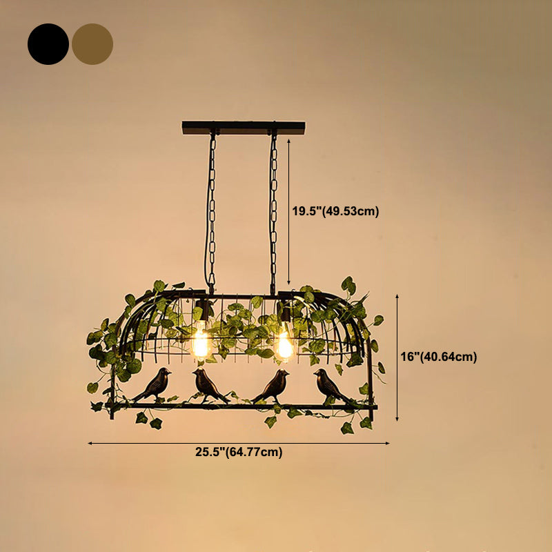 Industrial Style Hanging Lamp Iron Frame Island Light Fixture for Bar (Included Leaves)