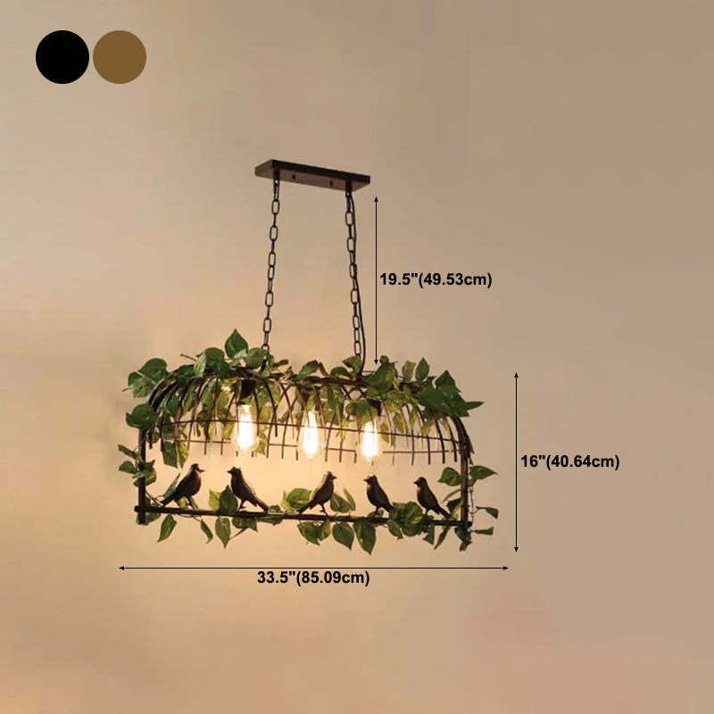 Industrial Style Hanging Lamp Iron Frame Island Light Fixture for Bar (Included Leaves)