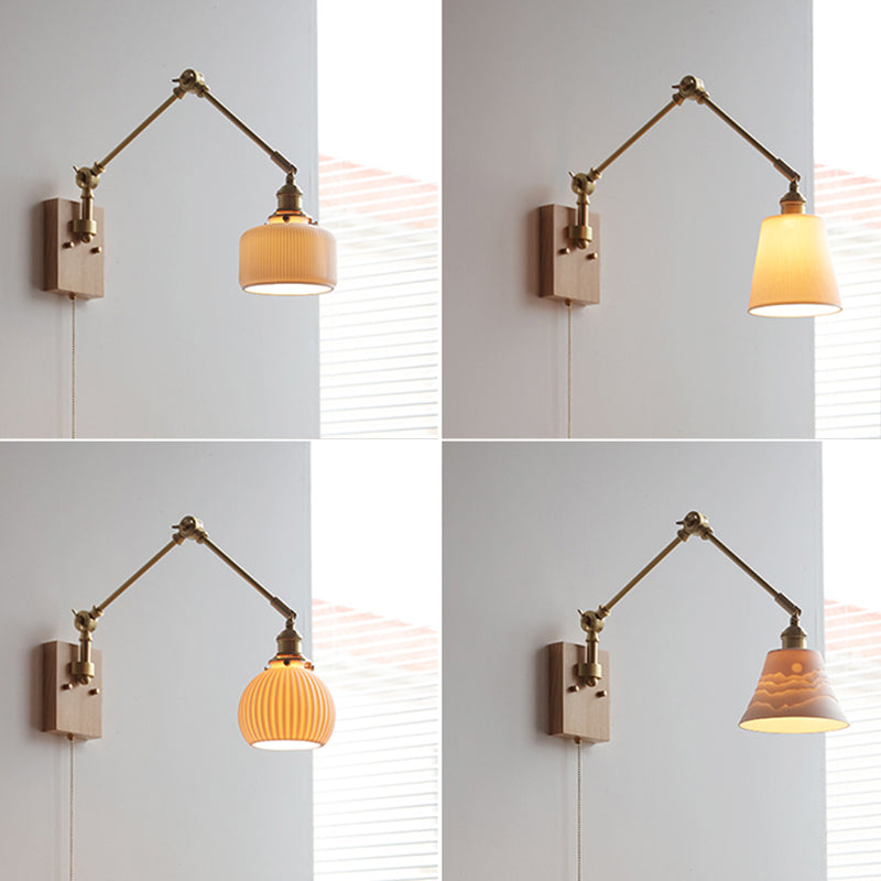 Swing Arm Wall Lamp Modern Ceramic Sconce Lighting for Bedroom