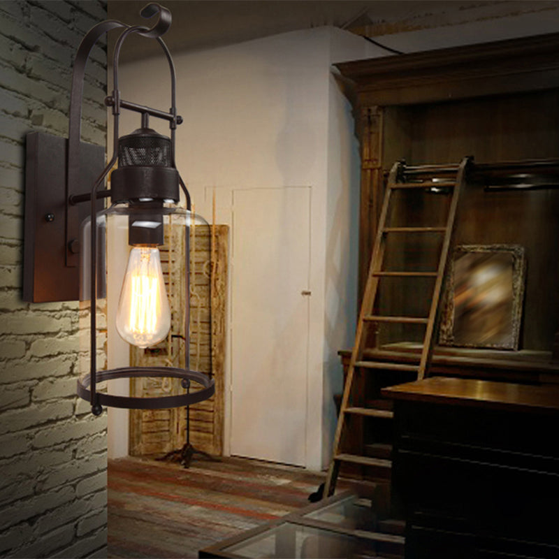 Iron and Glass Wall Lamp Industrial Style Black / White / Rust Wall Sconce