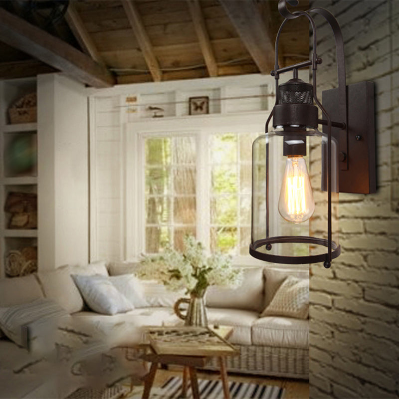 Iron and Glass Wall Lamp Industrial Style Black / White / Rust Wall Sconce