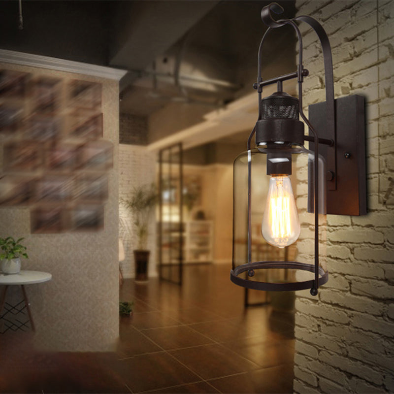 Iron and Glass Wall Lamp Industrial Style Black / White / Rust Wall Sconce