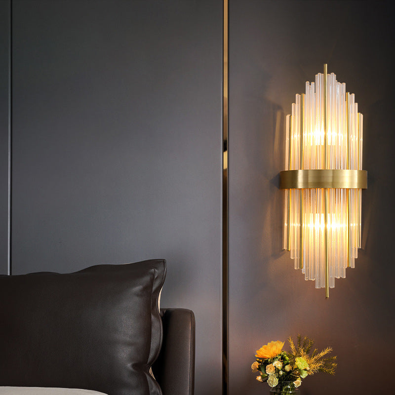 Post-Modern Wall Sconce Gold Wall Light Fixture with Crystal for Bedroom