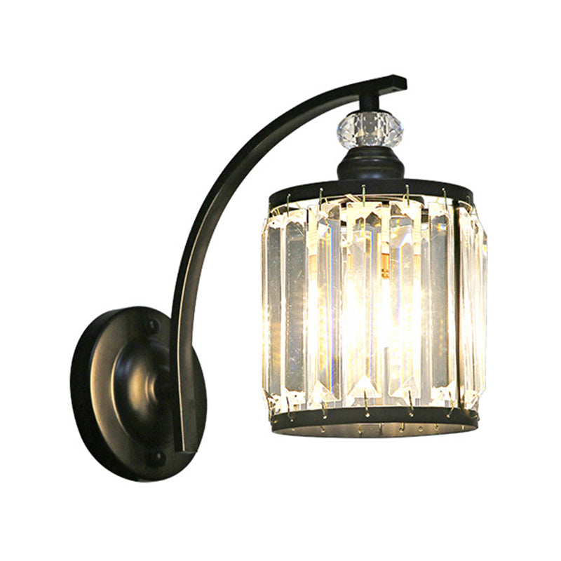 Modern Wall Sconce Black Wall Light Fixture with Crystal for Bedroom