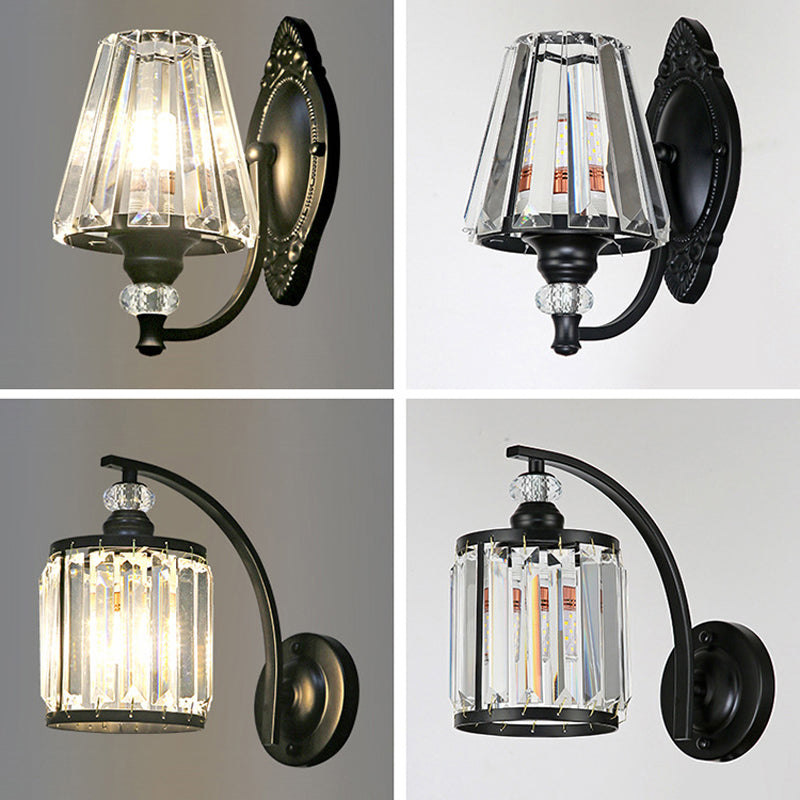 Modern Wall Sconce Black Wall Light Fixture with Crystal for Bedroom