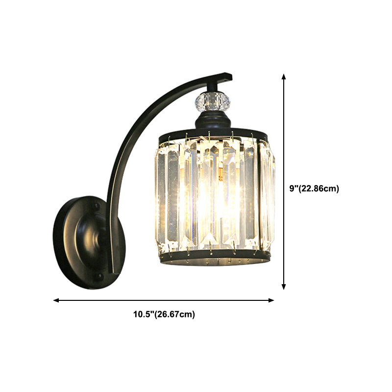 Modern Wall Sconce Black Wall Light Fixture with Crystal for Bedroom