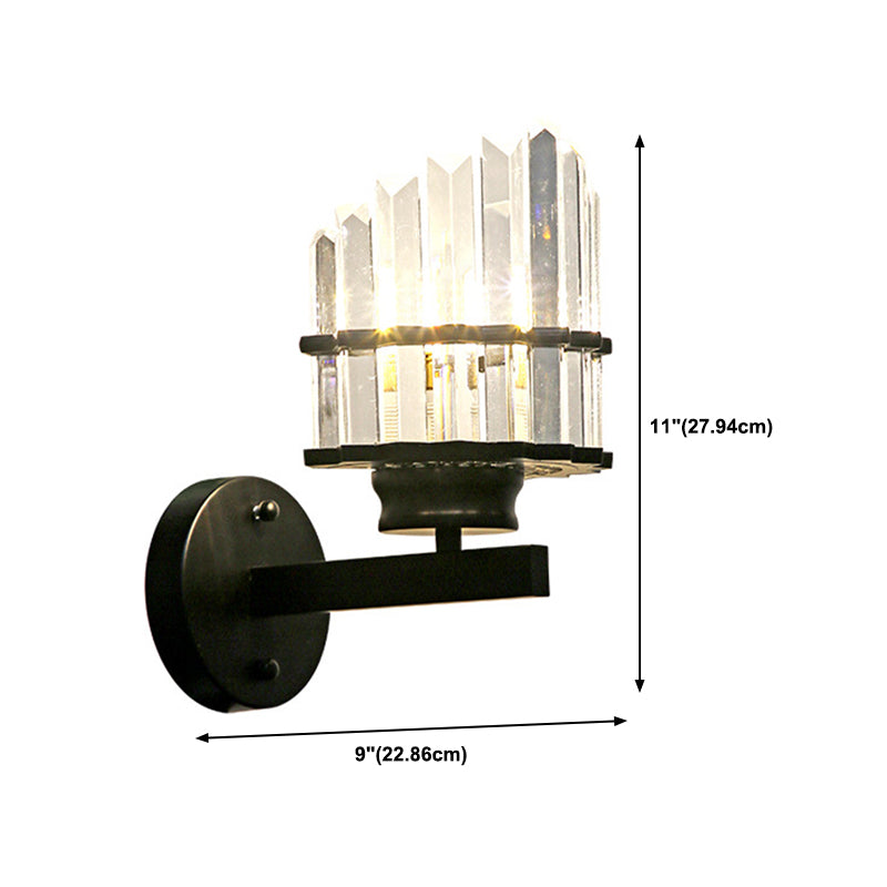 Modern Wall Sconce Black Wall Light Fixture with Crystal for Bedroom
