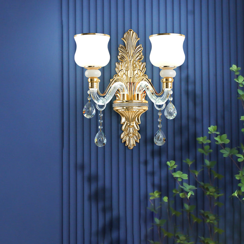 Golden 1/2-Light Modern Wall Mounted Sconce LED Crystal Wall Light