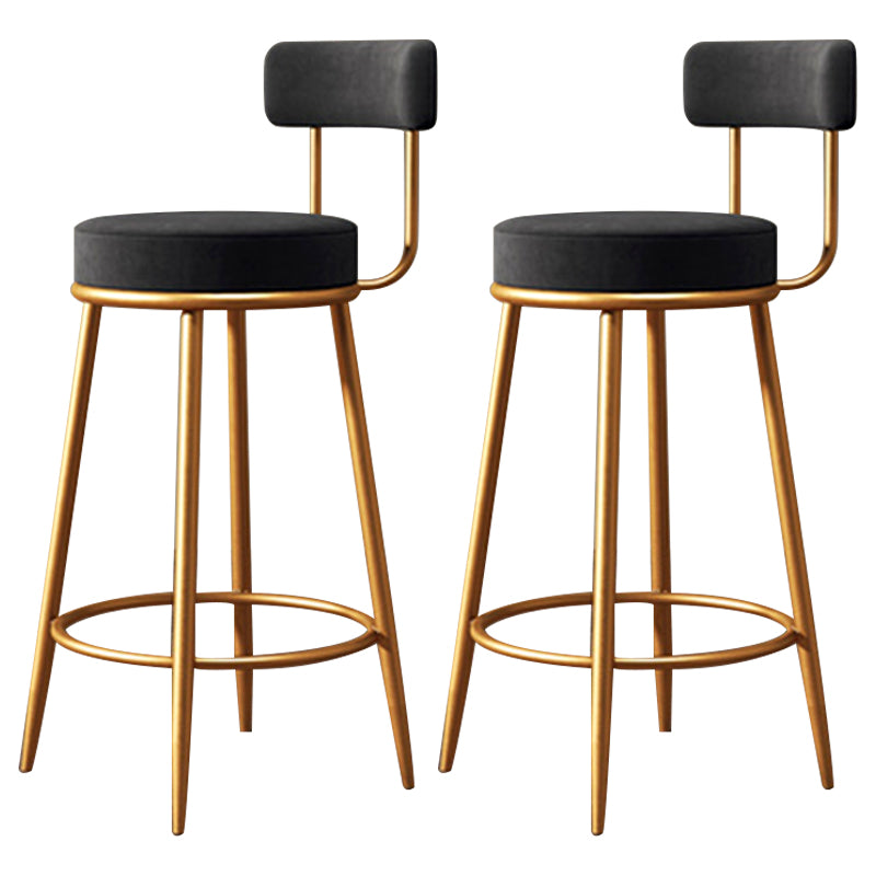 Fabric Round Seat Bar Stools Glam Footrest Armless Counter Stool with Iron Legs