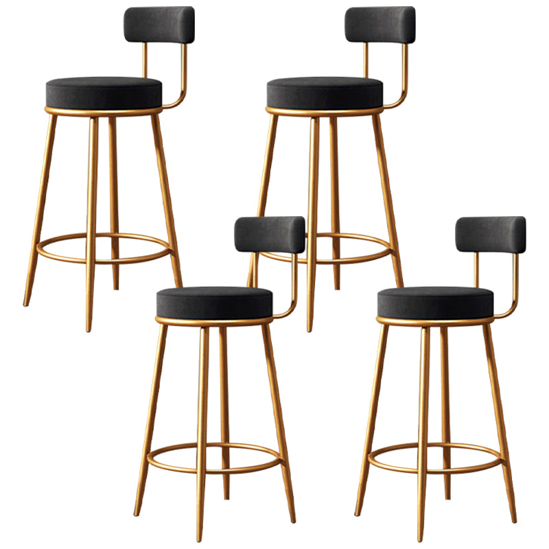 Fabric Round Seat Bar Stools Glam Footrest Armless Counter Stool with Iron Legs