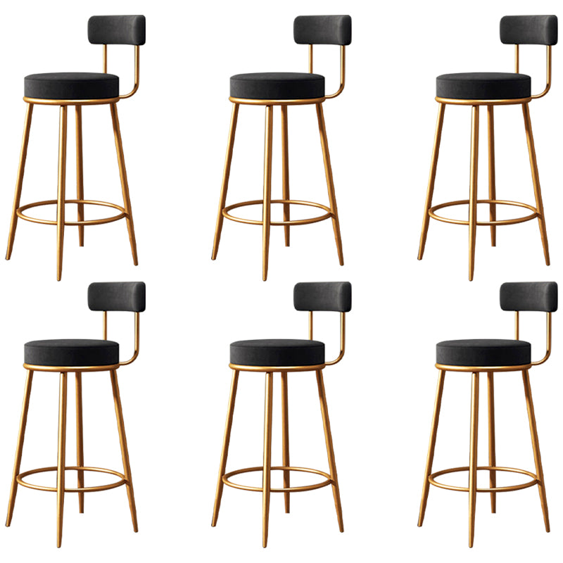 Fabric Round Seat Bar Stools Glam Footrest Armless Counter Stool with Iron Legs