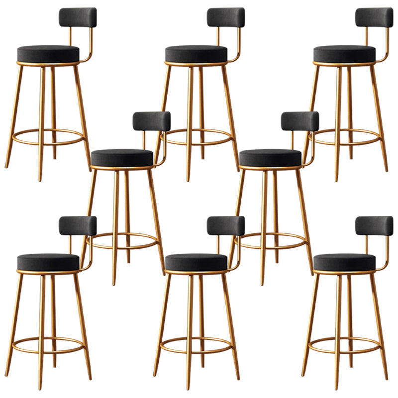 Fabric Round Seat Bar Stools Glam Footrest Armless Counter Stool with Iron Legs