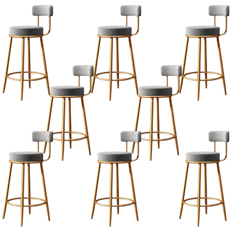 Fabric Round Seat Bar Stools Glam Footrest Armless Counter Stool with Iron Legs