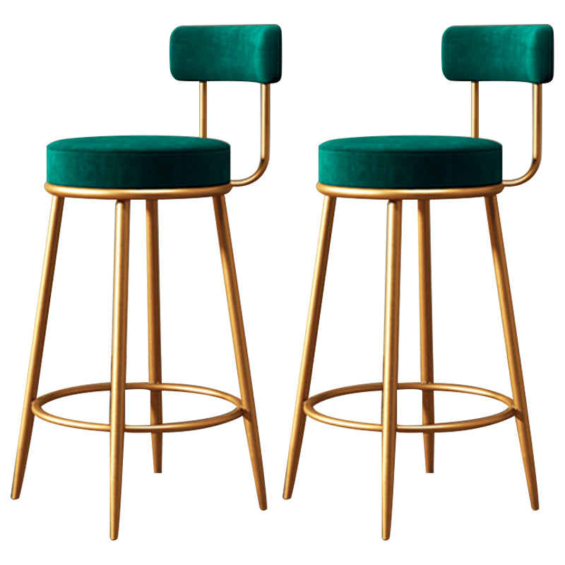 Fabric Round Seat Bar Stools Glam Footrest Armless Counter Stool with Iron Legs