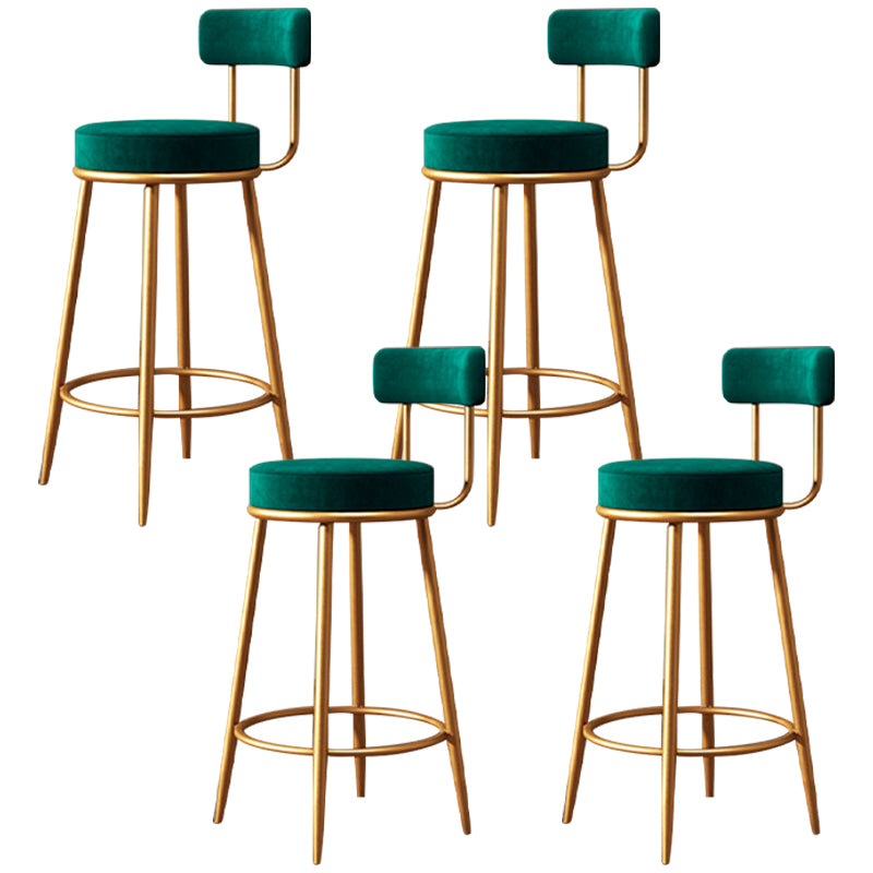 Fabric Round Seat Bar Stools Glam Footrest Armless Counter Stool with Iron Legs