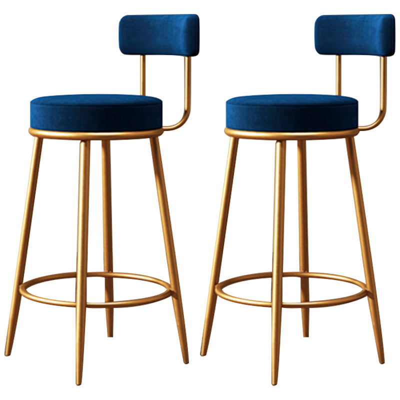 Fabric Round Seat Bar Stools Glam Footrest Armless Counter Stool with Iron Legs