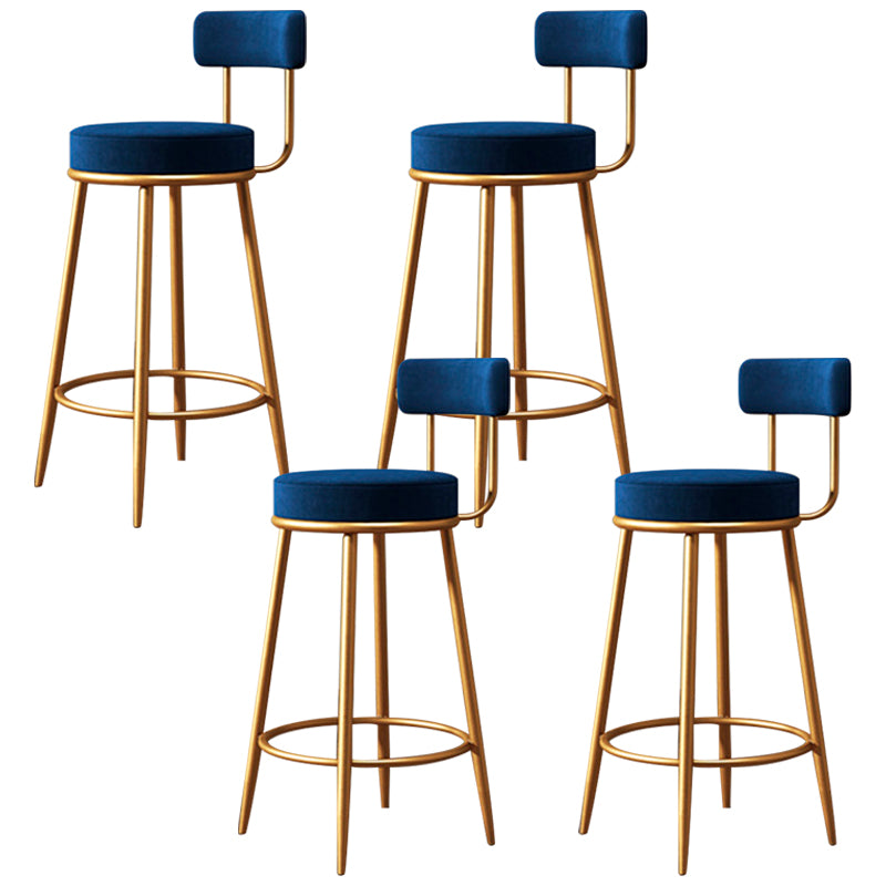 Fabric Round Seat Bar Stools Glam Footrest Armless Counter Stool with Iron Legs