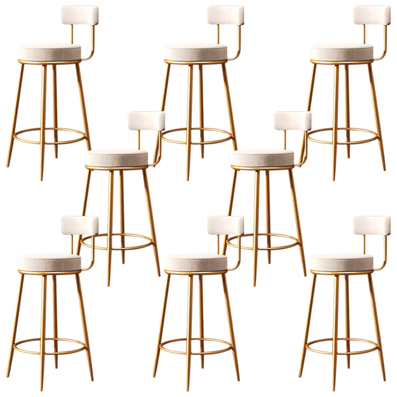 Fabric Round Seat Bar Stools Glam Footrest Armless Counter Stool with Iron Legs