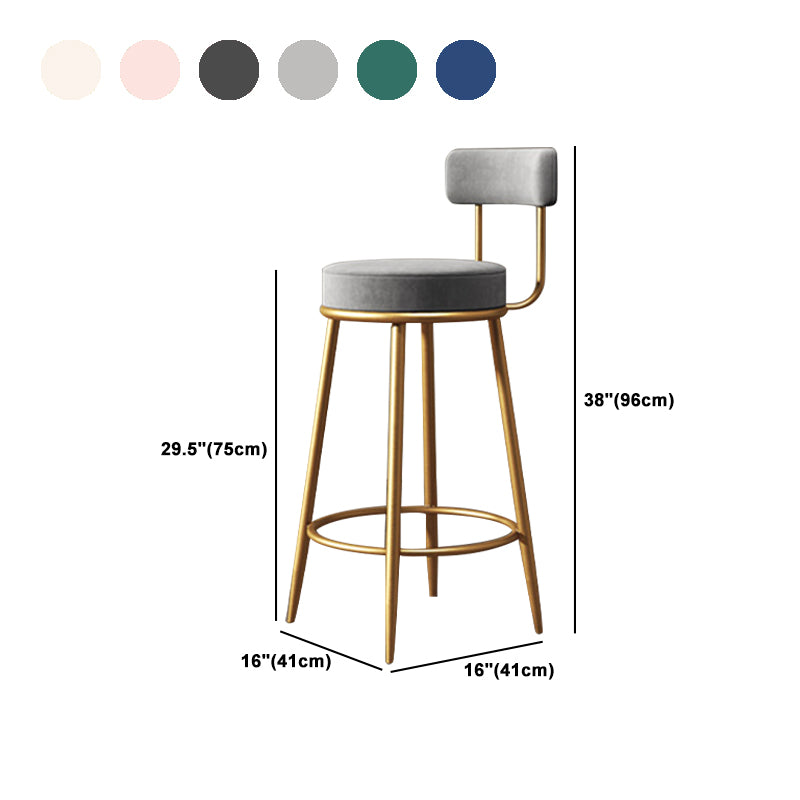 Fabric Round Seat Bar Stools Glam Footrest Armless Counter Stool with Iron Legs