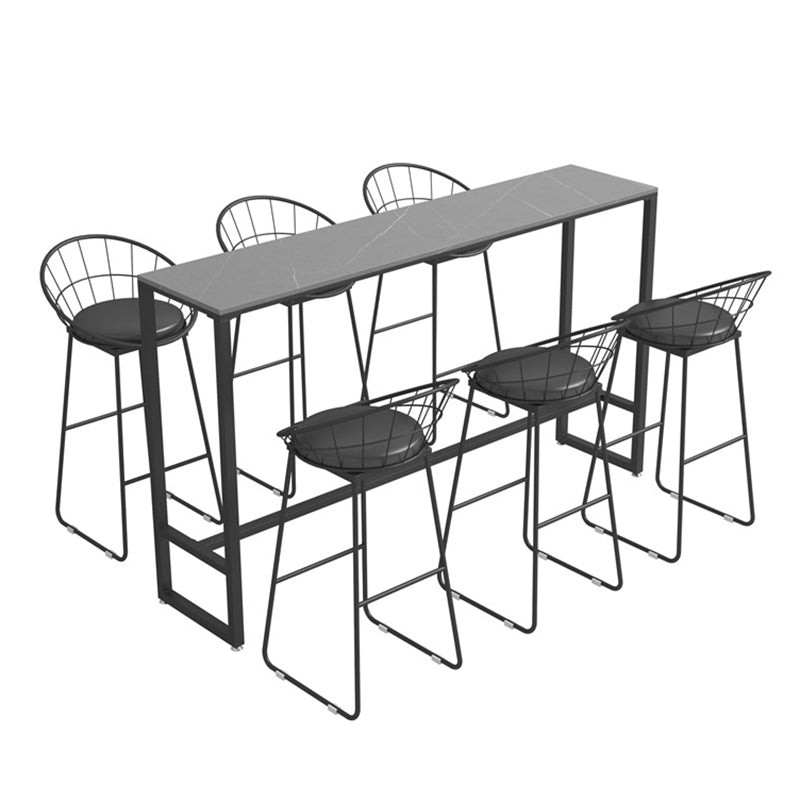 Industrial Rectangle Bistro Table Matte Finish Stone Top Bar Table