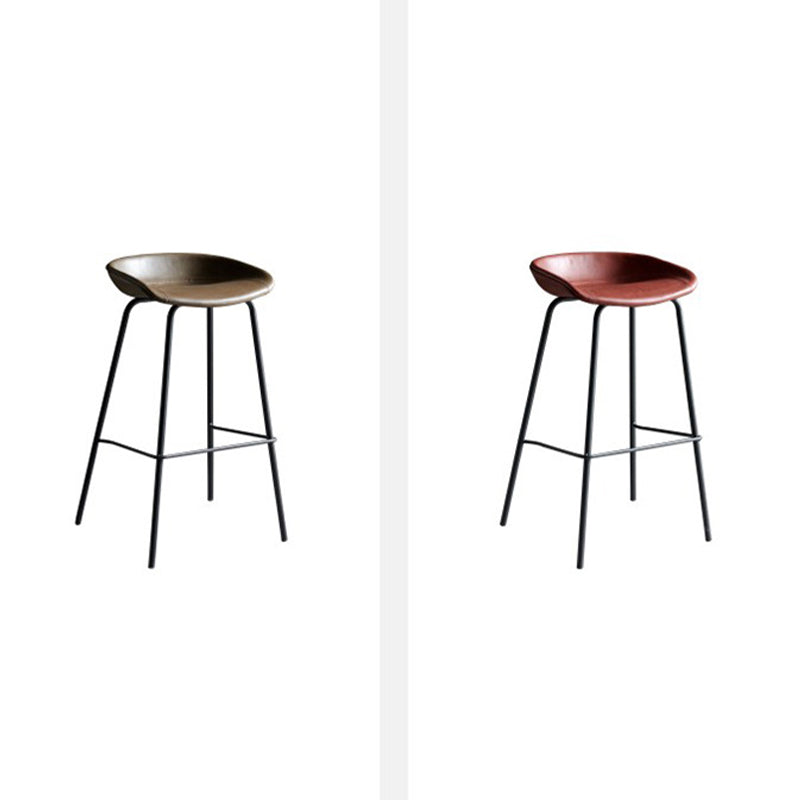 Contemporary Metal Barstool Leather Fabric Counter Stool with 4 Legs