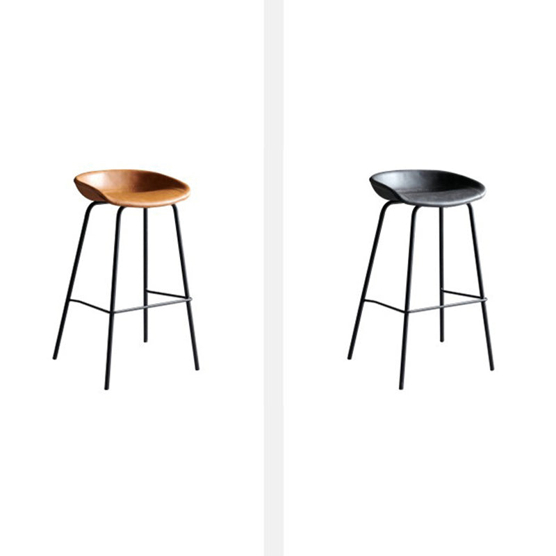 Contemporary Metal Barstool Leather Fabric Counter Stool with 4 Legs