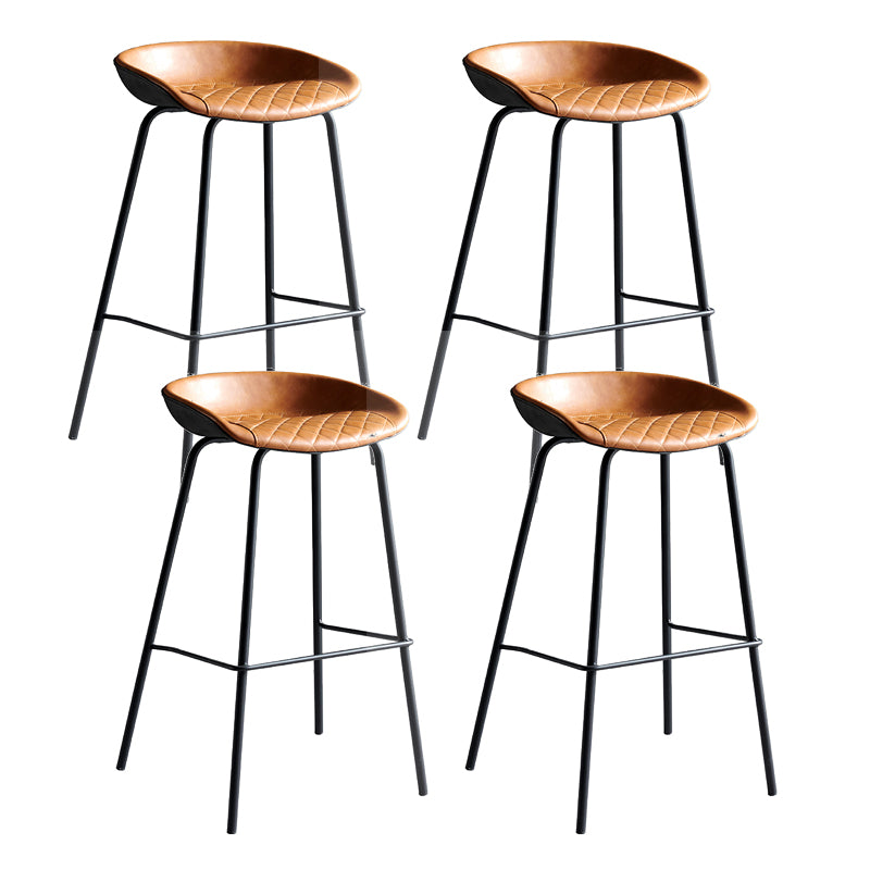 Contemporary Metal Barstool Leather Fabric Counter Stool with 4 Legs