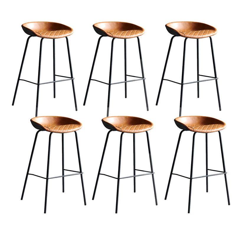 Contemporary Metal Barstool Leather Fabric Counter Stool with 4 Legs