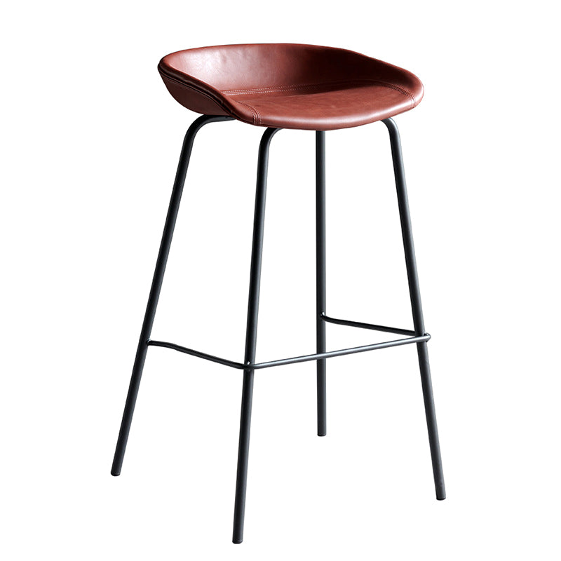 Contemporary Metal Barstool Leather Fabric Counter Stool with 4 Legs