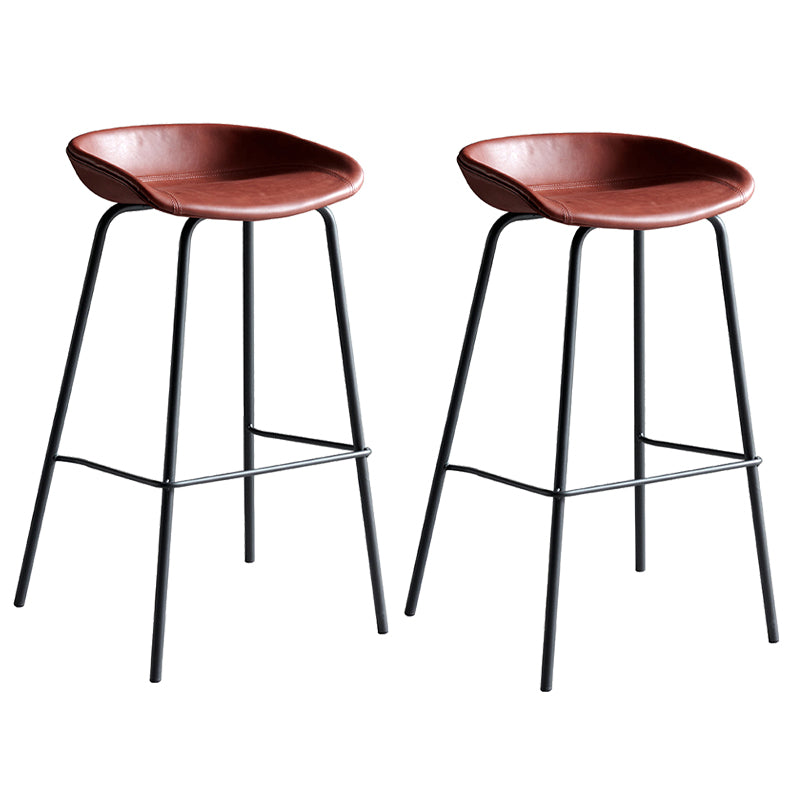 Contemporary Metal Barstool Leather Fabric Counter Stool with 4 Legs