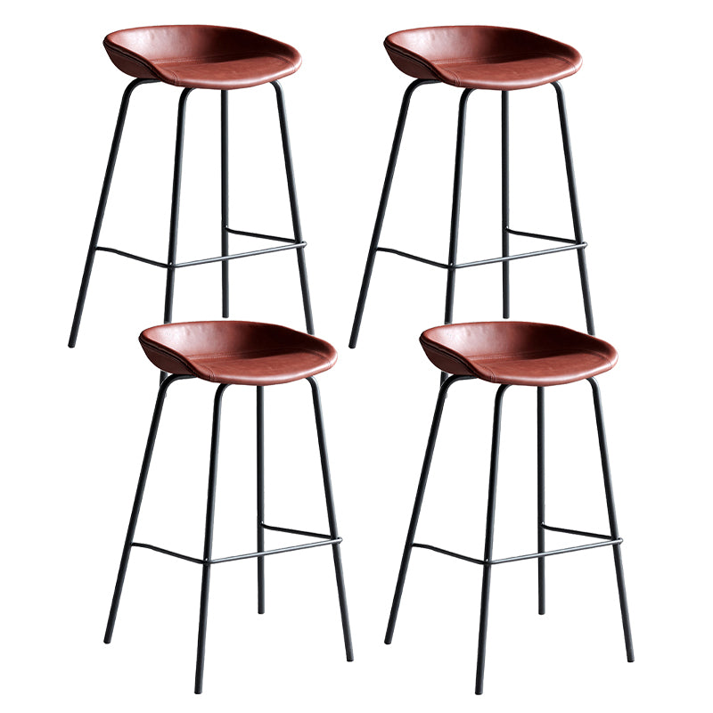 Contemporary Metal Barstool Leather Fabric Counter Stool with 4 Legs