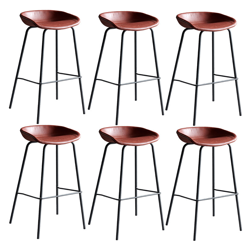 Contemporary Metal Barstool Leather Fabric Counter Stool with 4 Legs