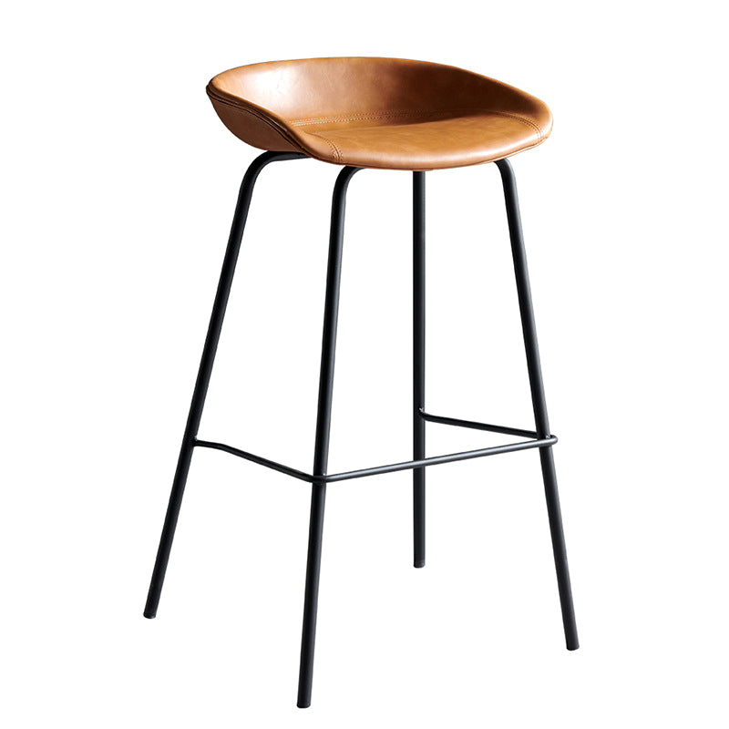 Contemporary Metal Barstool Leather Fabric Counter Stool with 4 Legs