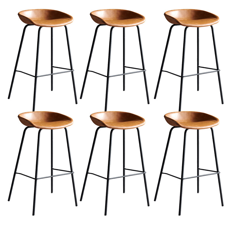 Contemporary Metal Barstool Leather Fabric Counter Stool with 4 Legs