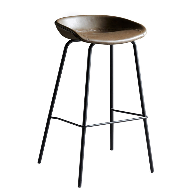 Contemporary Metal Barstool Leather Fabric Counter Stool with 4 Legs