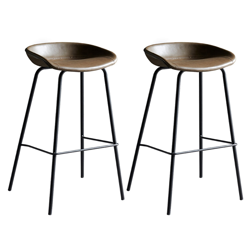 Contemporary Metal Barstool Leather Fabric Counter Stool with 4 Legs