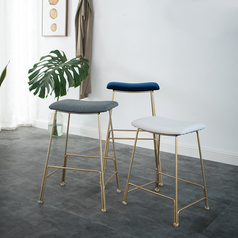 Glam Metal Stool Upholstered Counter Stool in Matte Finish for Indoor