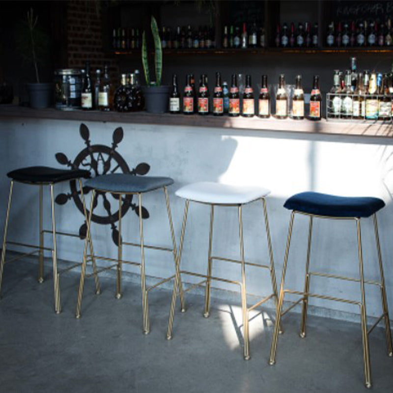 Glam Metal Stool Upholstered Counter Stool in Matte Finish for Indoor